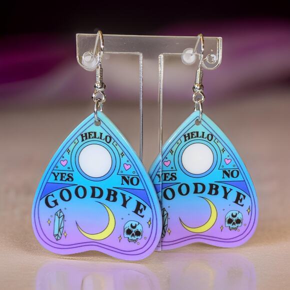 New Ouija Planchet Tarot "GoodBye" Fortune Teller Mystical Metaphysical Earrings - Picture 1 of 2